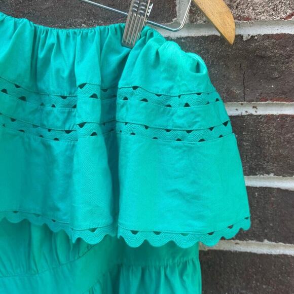 Antik Batik Aqua One Shoulder Maxi Dress Tiered Ruffle Cotton Resort Wear S - Picture 7 of 7